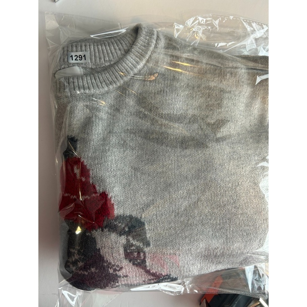 Goodfellow & Co Mens L Gray Crewneck Sweater Dog Santa Hat Christmas Normcore - Picture 7 of 8